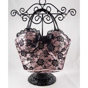 Pink Lace Up Bustier Form Bra Handbag